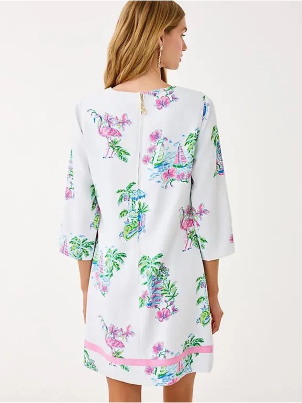 NWT Lilly Pulitzer Margaux 3/4 sleeve white pink flamingo beach palm dress 16 - Picture 6 of 10